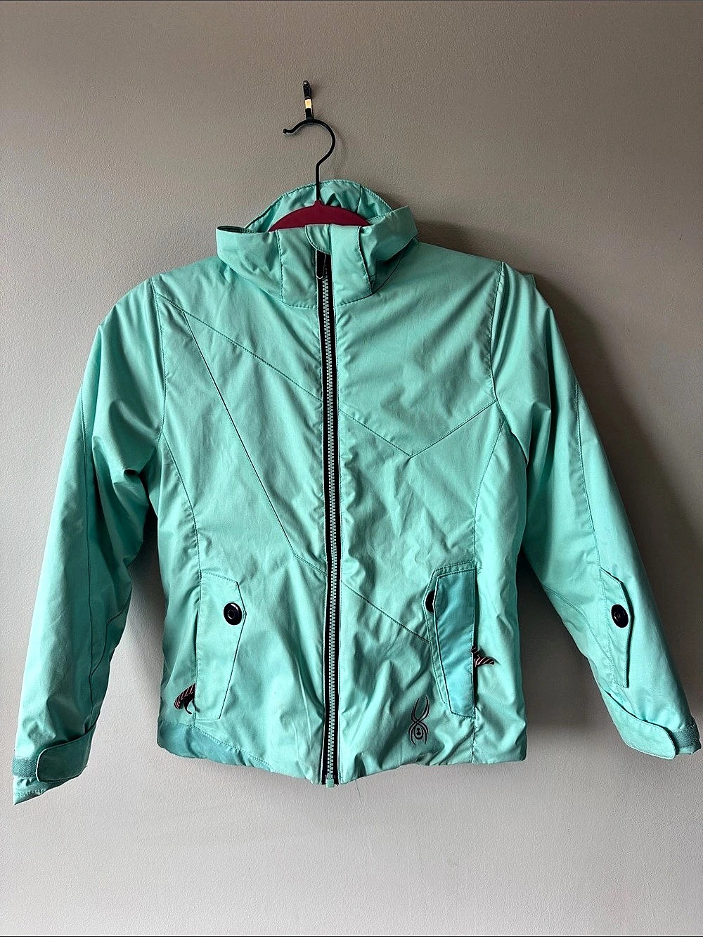 Spyder Girls Size 10 Ski Jacket in light blue/Green & Purple